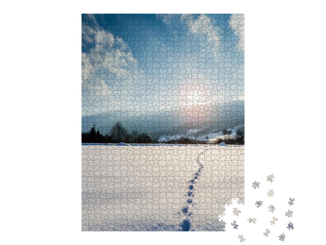 Puzzle de 1000 pièces « Traces dans la neige au coucher du soleil »