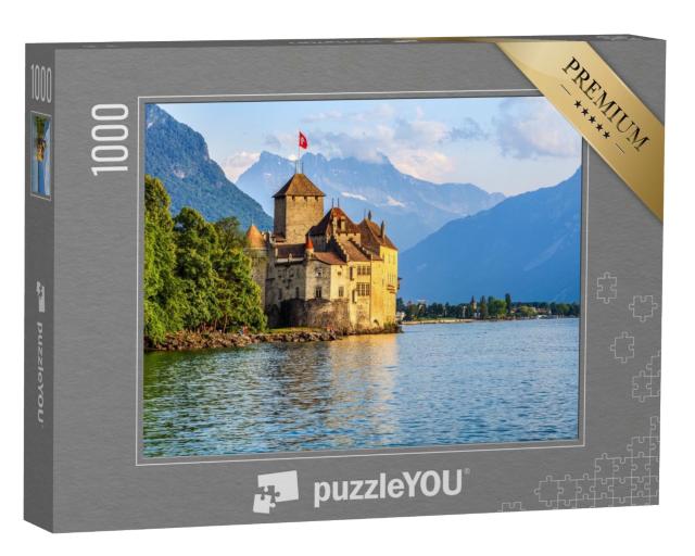 Puzzle de 1000 pièces « Coucher de soleil sur le château de Chillon au bord du lac Léman »