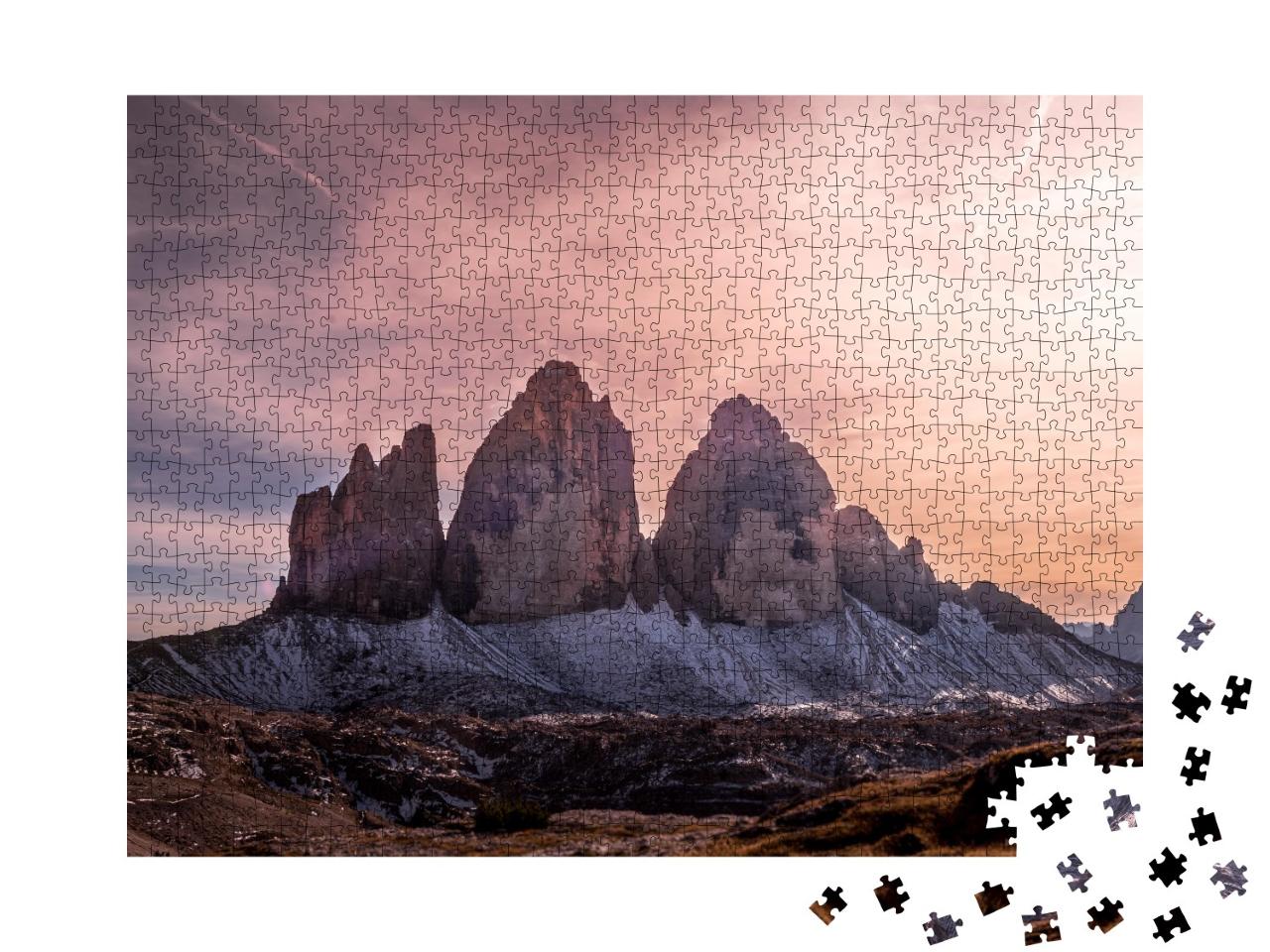 Puzzle de 1000 pièces « Drei Zinnen im Nationalpark Sextner : Coucher de soleil dans les Dolomites »