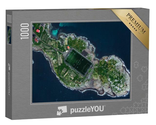 Puzzle de 1000 pièces « Vue aérienne par drone de Henningsvaer dans les îles Lofoten, Norvège »