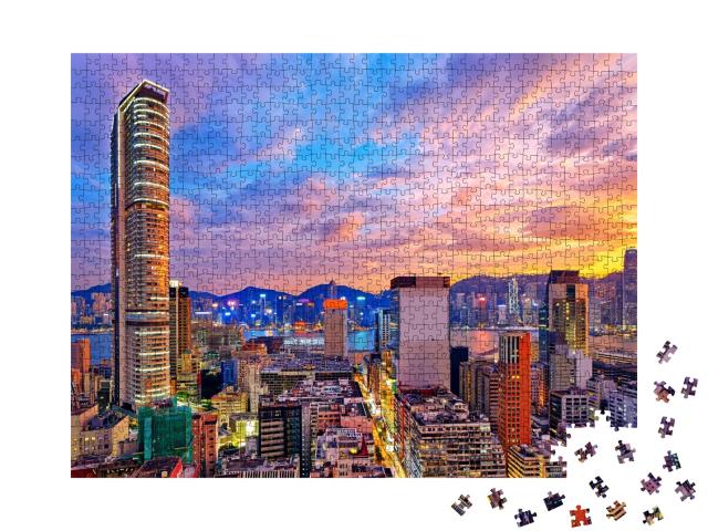 Puzzle de 1000 pièces « Skyline de Hong Kong au coucher du soleil »