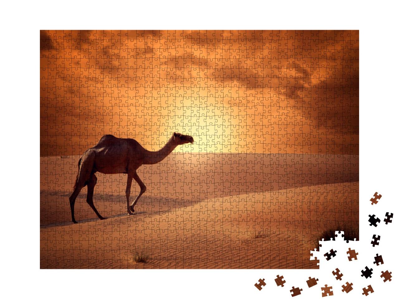 Puzzle de 1000 pièces « Chameau traversant le désert au lever du soleil »