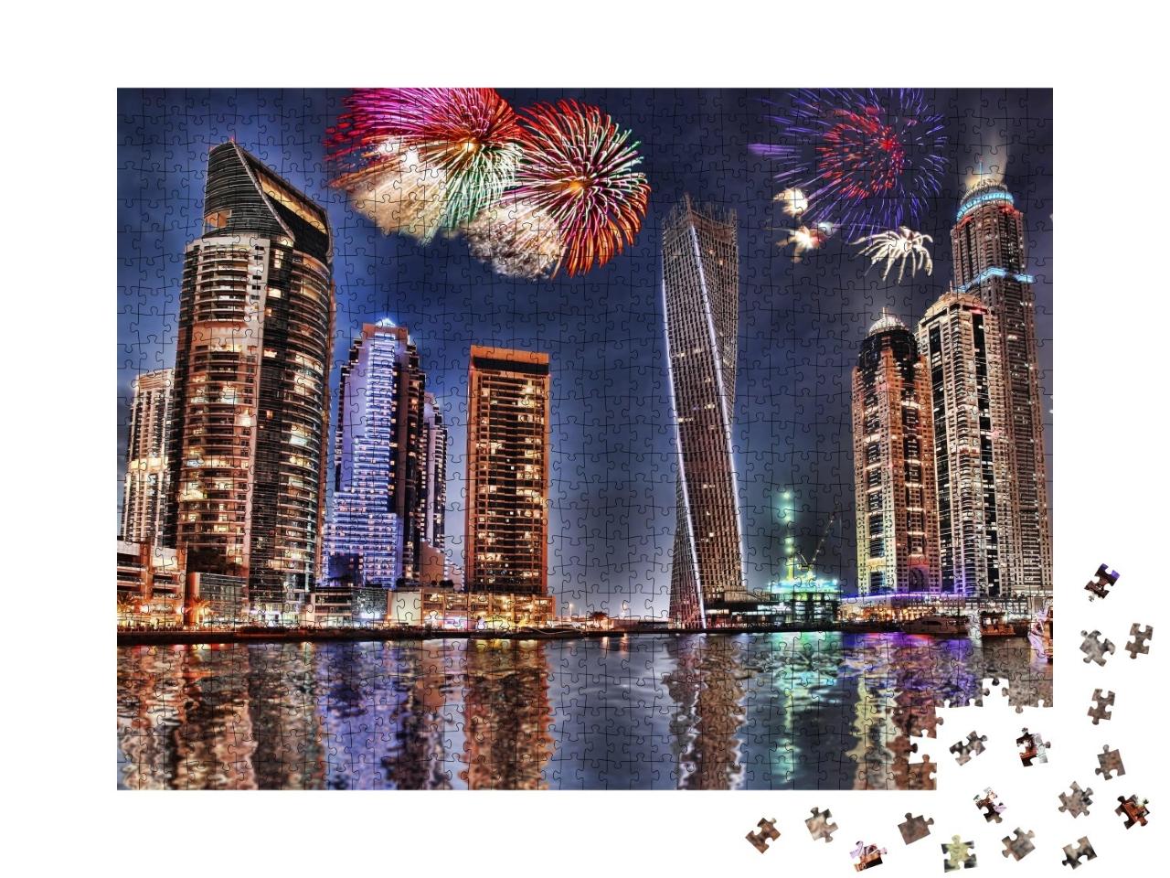 Puzzle de 1000 pièces « Feux d'artifice du Nouvel An à Dubaï Marina »