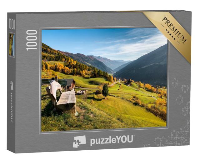Puzzle de 1000 pièces « Banc en bois dans les montagnes d'Autriche »