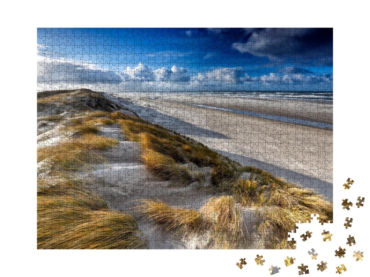 Puzzle de 1000 pièces « Vue de la dune de sable sur la côte de la mer du Nord, Texel, Pays-Bas »