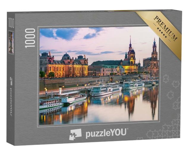 Puzzle de 1000 pièces « Dresdner au bord de l'Elbe au coucher du soleil »