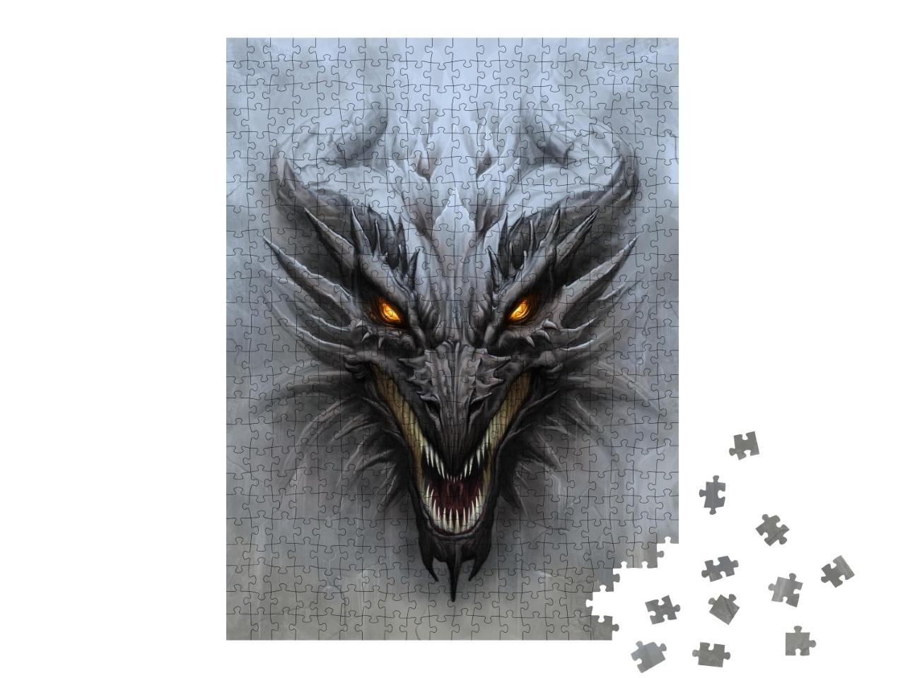 Puzzle de 500 pièces « Tête de dragon sur la pierre grise »