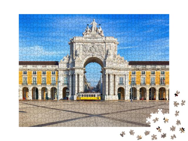 Puzzle de 1000 pièces « Praca do Comercio avec tramway jaune, Lisbonne, Portugal »