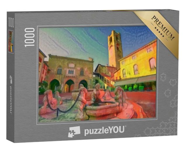 Puzzle de 1000 pièces « dans le style artistique de Franz Marc - Piazza Vecchia dans le centre historique de Bergame »