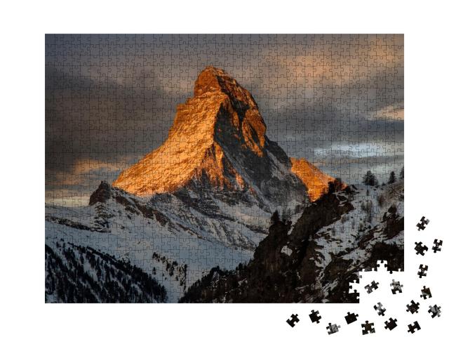 Puzzle de 1000 pièces « Coucher de soleil sur le Cervin, , Zermatt, Suisse »