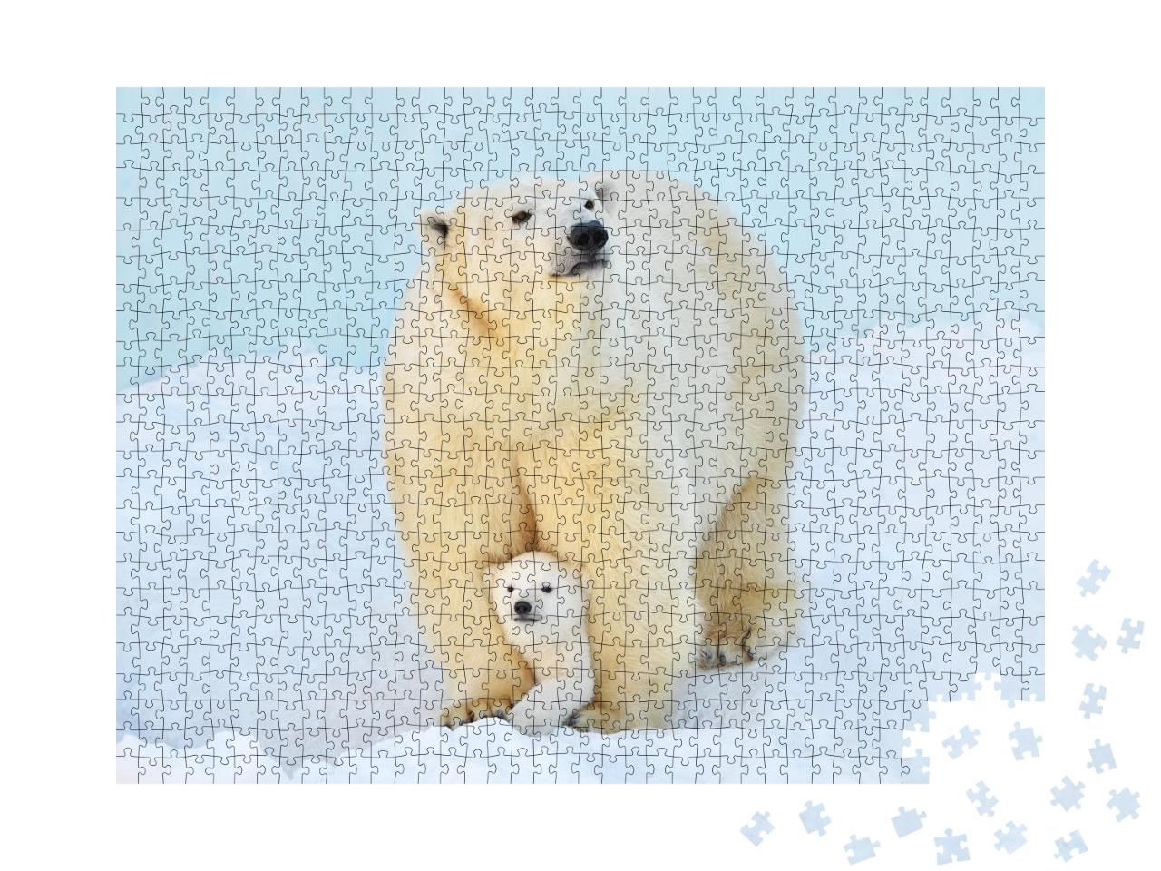 Puzzle de 1000 pièces « Un ours polaire avec un petit ourson dans la neige »
