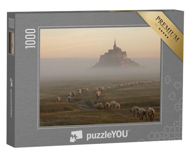 Puzzle de 1000 pièces « L'île à marée du Mont Saint-Michel dans la lumière du matin, Normandie, Nord de la France »
