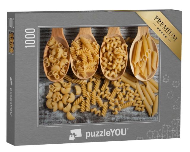 Puzzle de 1000 pièces « Différentes nouilles sur des cuillères en bois »