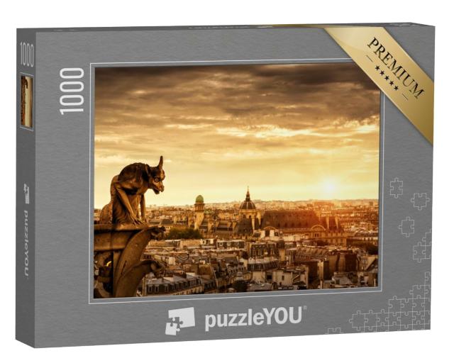 Puzzle de 1000 pièces « Gargouille sur la cathédrale Notre-Dame, derrière Paris »