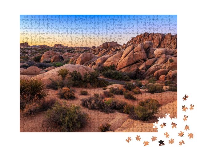 Puzzle de 1000 pièces « Coucher de soleil à Jumbo Rocks, Parc national de Joshua Tree, Californie »