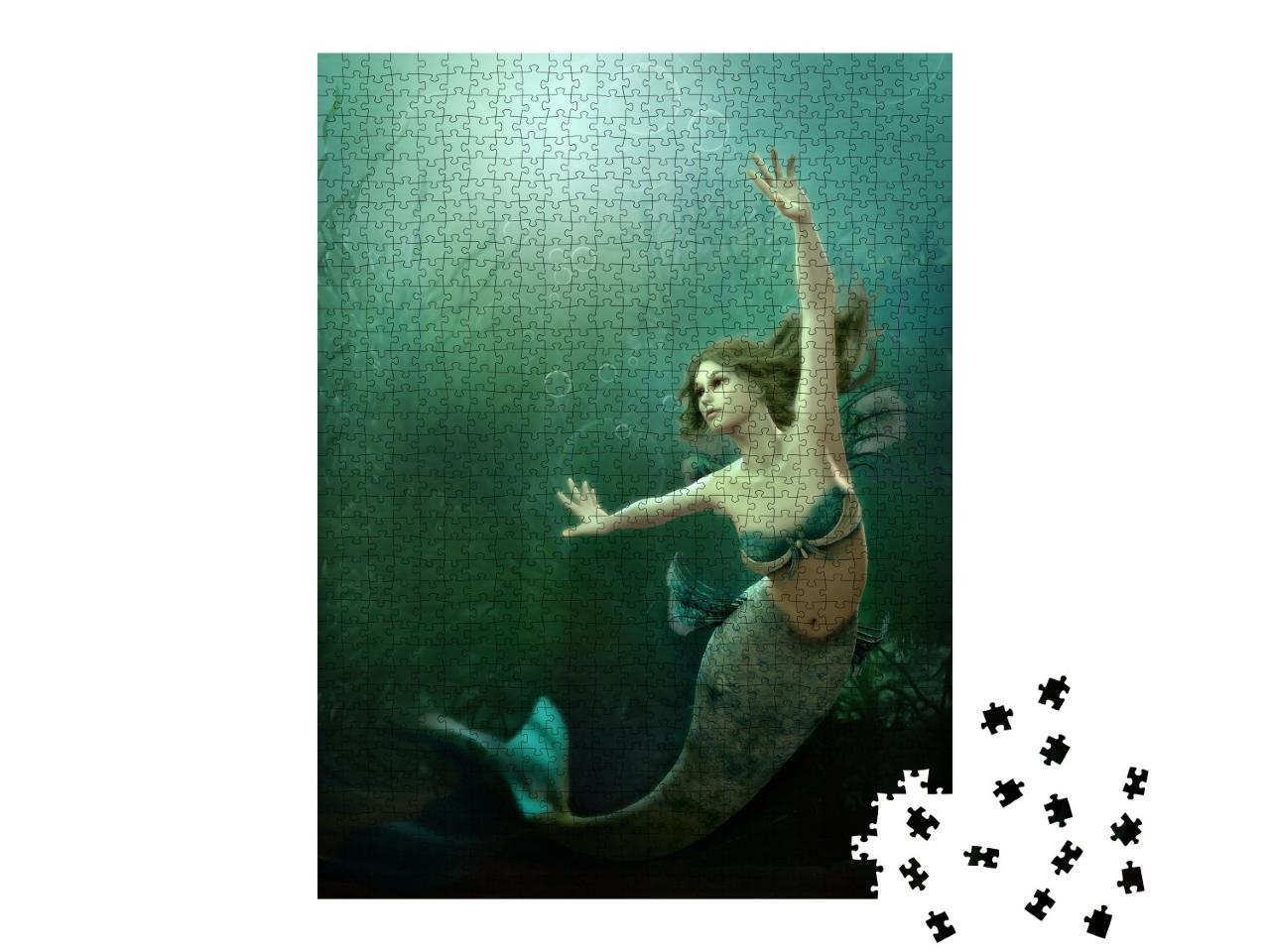 Puzzle de 1000 pièces « Sirène dansante dans une mer verte scintillante »