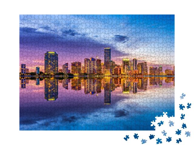 Puzzle de 1000 pièces « Skyline de Miami sur la baie de Biscayne en Floride »
