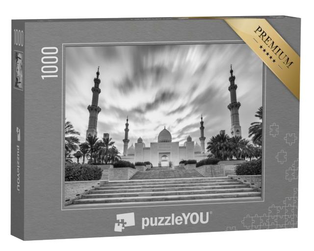 Puzzle de 1000 pièces « Grande mosquée Sheikh Zayed en noir et blanc, Abu Dhabi, Émirats arabes unis »