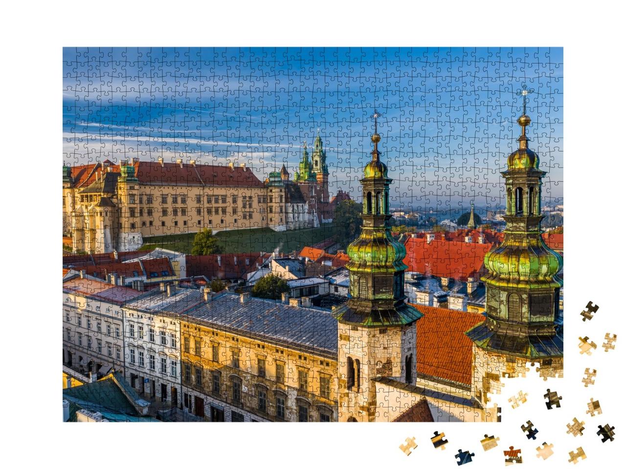 Puzzle de 1000 pièces « Centre-ville de Cracovie avec vue sur le château de Wawel, Pologne »