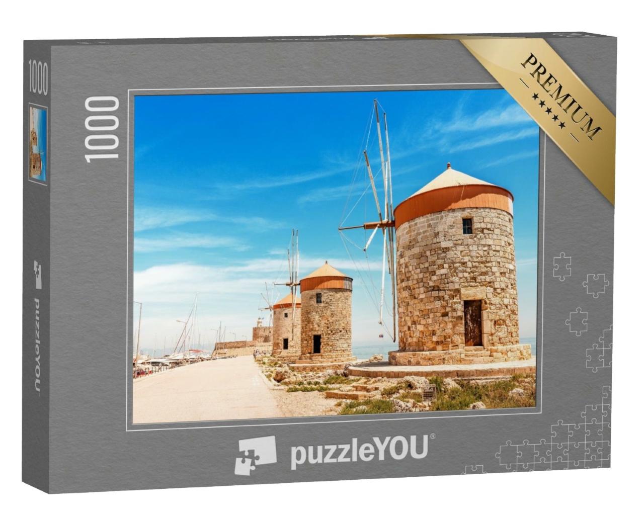 Puzzle de 1000 pièces « Port de Mandraki à Rhodes avec moulins à vent, Grèce »