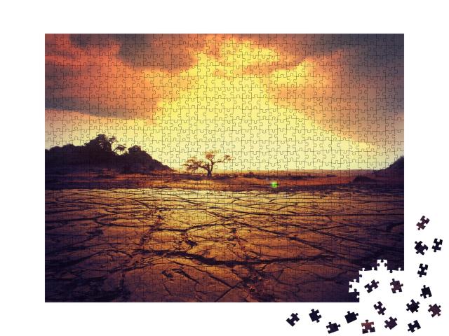 Puzzle de 1000 pièces « Terre sèche au coucher du soleil »