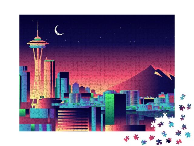 Puzzle de 1000 pièces « Skyline coloré de Seattle »