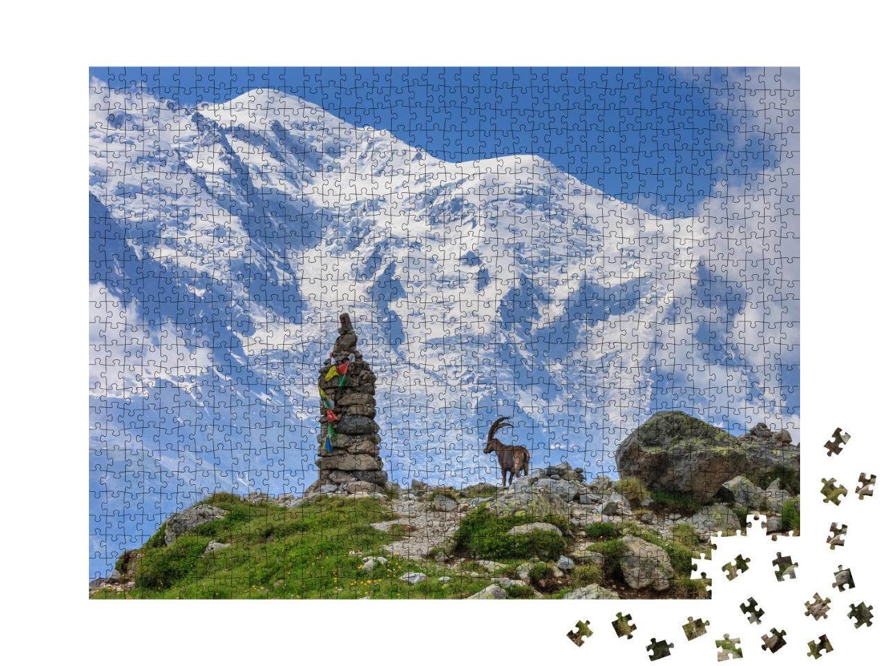 Puzzle de 1000 pièces « Bouquetin des Alpes devant le Mont Blanc, France »