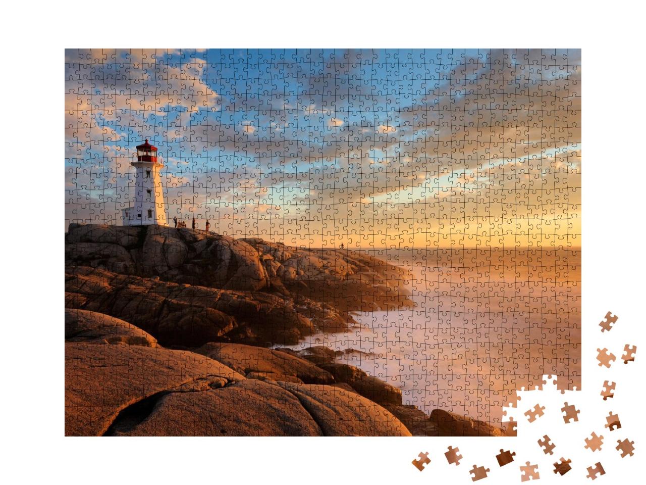 Puzzle de 1000 pièces « Coucher de soleil sur le phare de Peggy Cove, Nouvelle-Écosse, Canada »