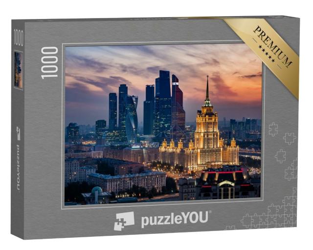 Puzzle de 1000 pièces « La ligne d'horizon de Moscou : Coucher de soleil sur la ville, Russie »