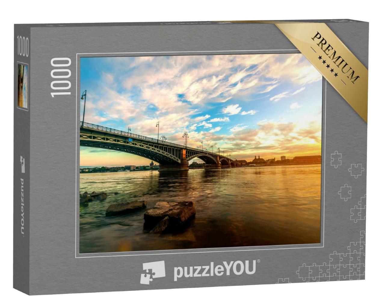 Puzzle de 1000 pièces « Coucher de soleil sur le pont du Rhin à Mayence »