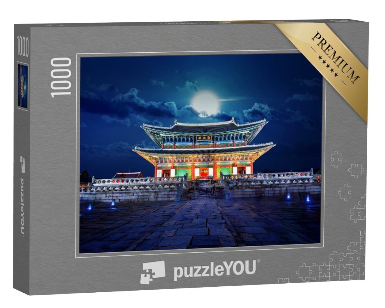 Puzzle de 1000 pièces « Pleine lune au-dessus du Palais de Gyeongbokgung, Séoul, Corée du Sud »