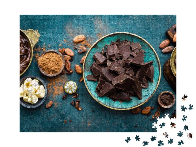 Puzzle de 1000 pièces « Chocolat noir amer avec poudre de cacao et fèves »