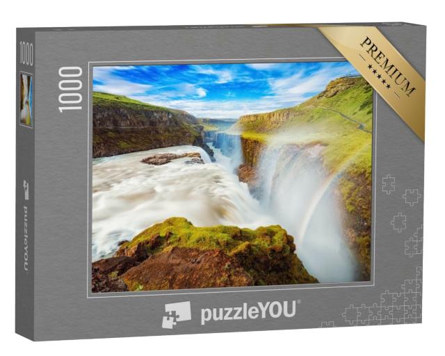 Puzzle de 1000 pièces « Chute d'eau de Gullfoss avec arc-en-ciel en Islande, Europe »