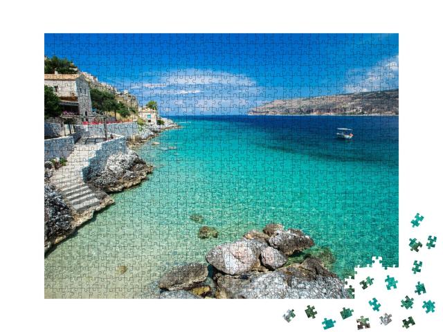 Puzzle de 1000 pièces « Les eaux turquoises de la Méditerranée, Limeni, Grèce »