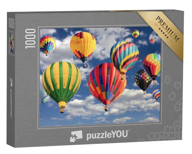 Puzzle de 1000 pièces « Des montgolfières multicolores dans le ciel bleu »
