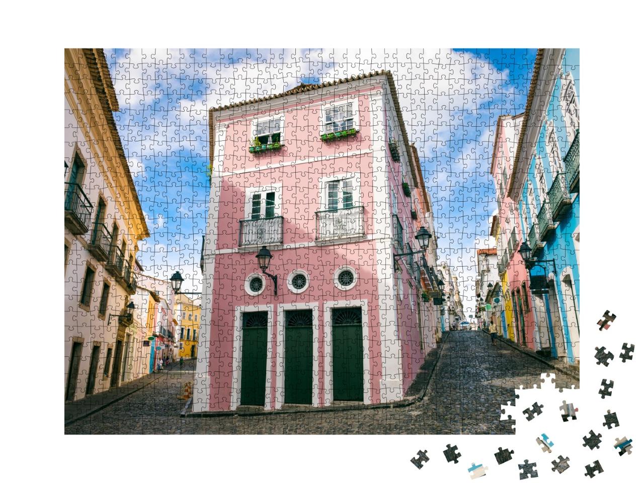 Puzzle de 1000 pièces « Rues pavées à l'architecture coloniale colorée, Salvador, Brésil »