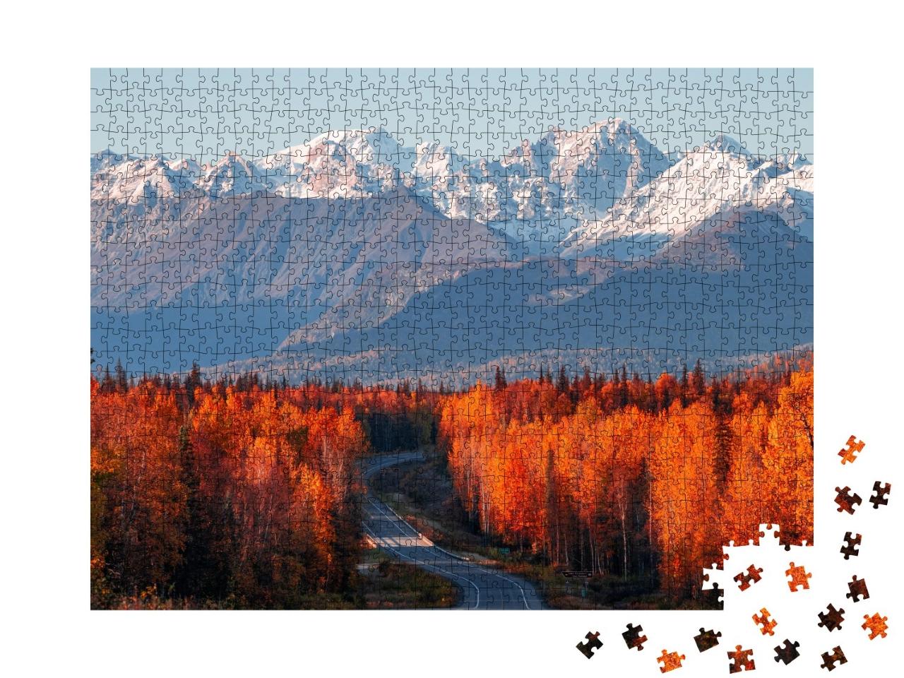 Puzzle de 1000 pièces « Vue sur Denali, le mont Foraker et la chaîne de l'Alaska depuis la Parks Highway »