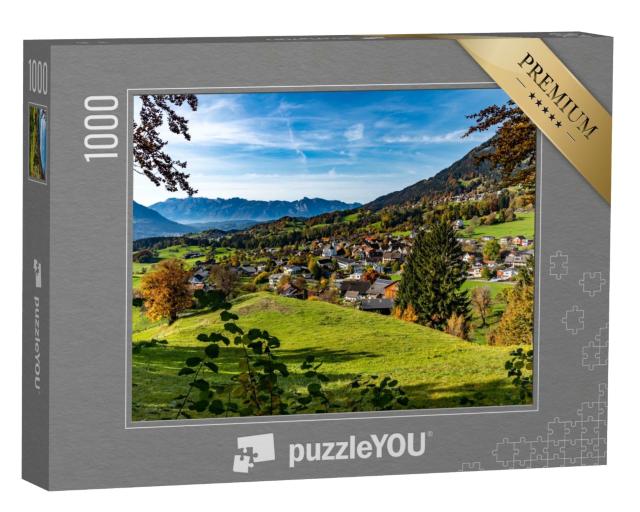 Puzzle de 1000 pièces « La vue d'automne sur un petit village dans la vallée »