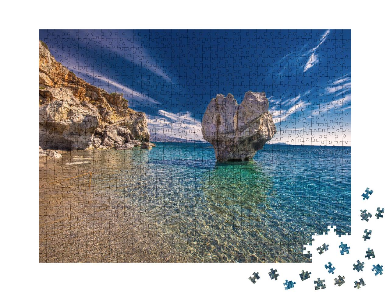 Puzzle de 1000 pièces « Preveli : plage sur l'île de Crète avec une eau bleu azur, Grèce »