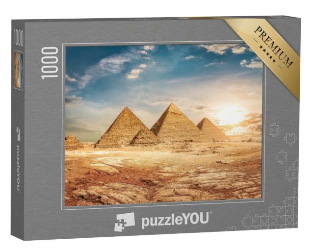 Puzzle de 1000 pièces « Pyramides d'Égypte avec désert de sable et ciel »