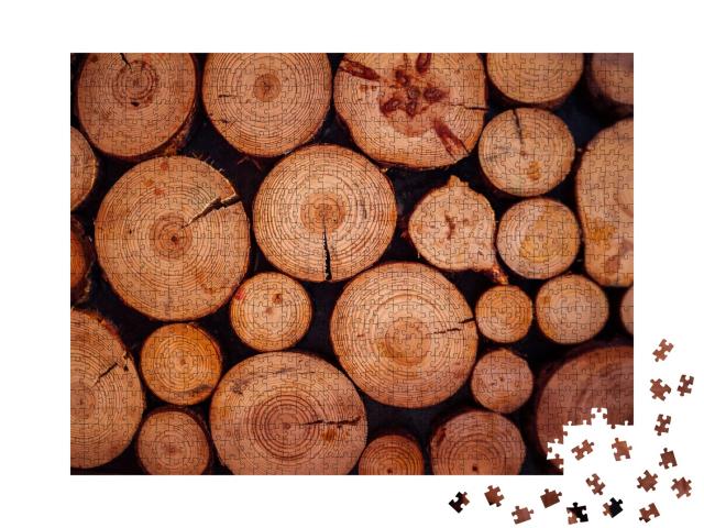 Puzzle de 1000 pièces « Section de bois avec fissures et cernes annuels »