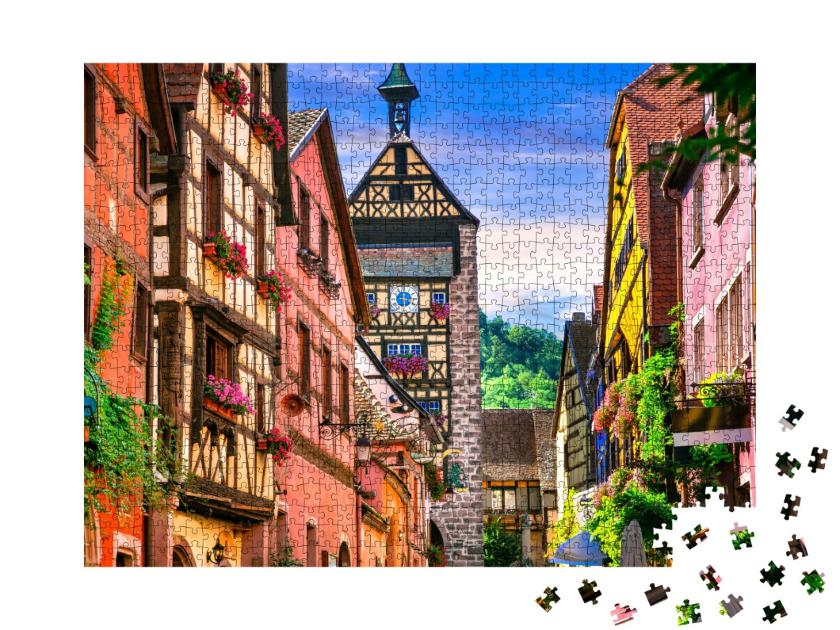 Puzzle de 1000 pièces « Les plus beaux villages de France - Riquewihr en Alsace. Célèbre route des vins et "route romantique". »