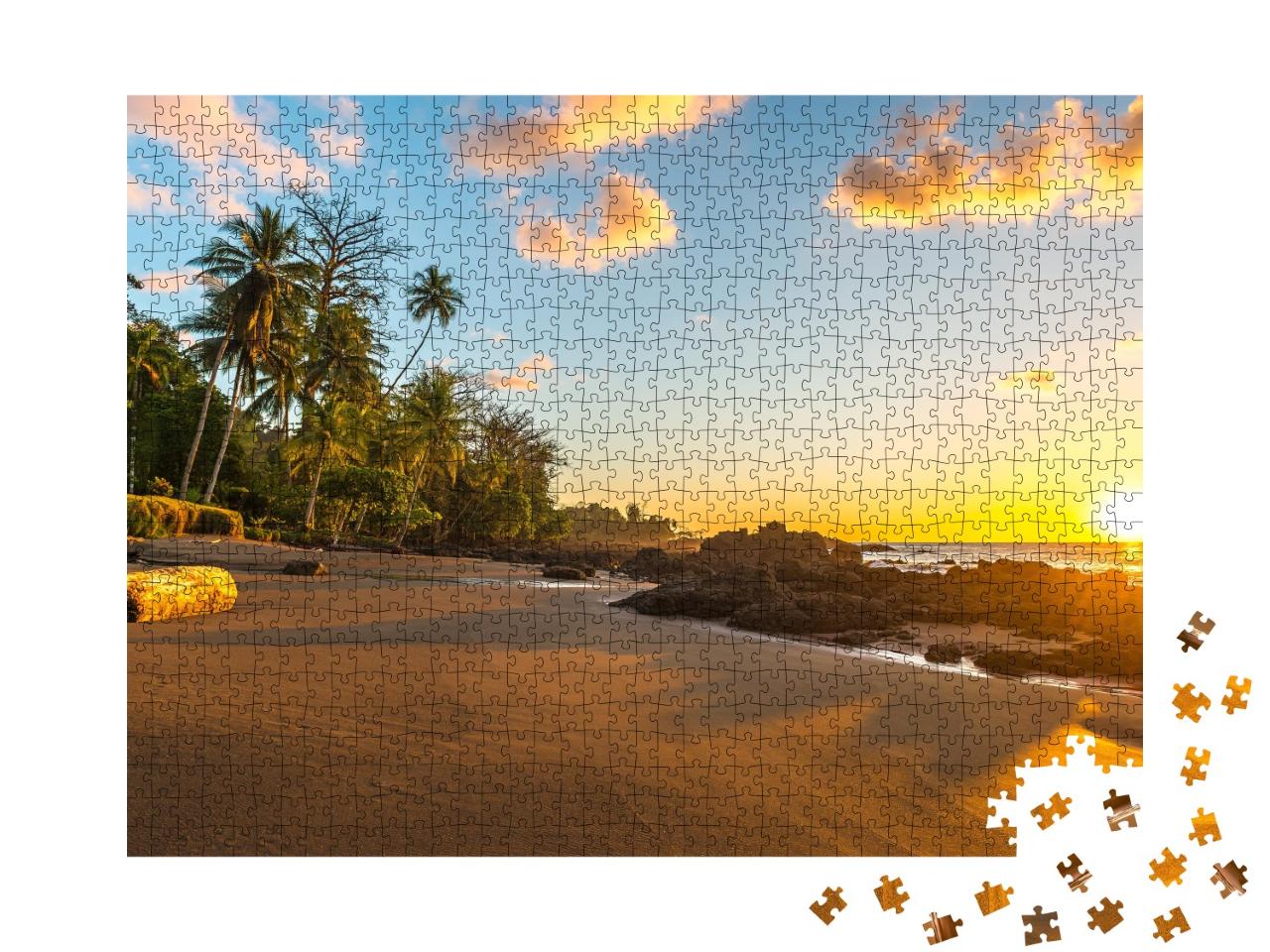 Puzzle de 1000 pièces « Coucher de soleil tropical sur l'océan Pacifique, parc national de Corcovado, Costa Rica »