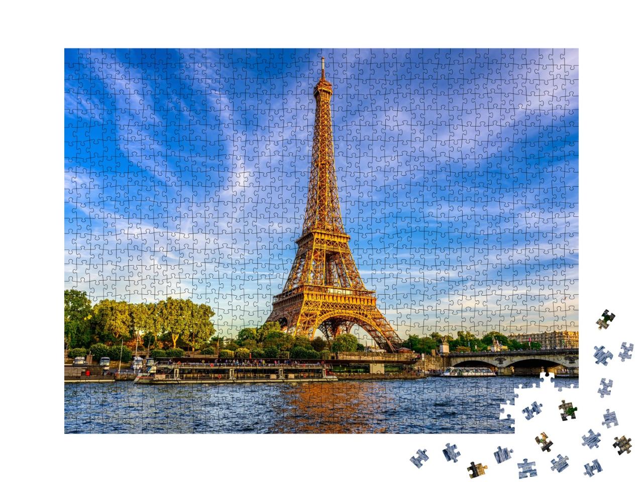 Puzzle de 1000 pièces « La Tour Eiffel et la Seine au coucher du soleil à Paris, France »