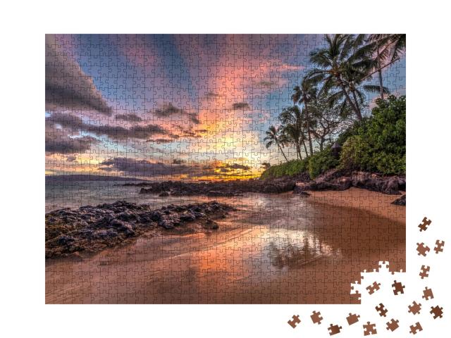 Puzzle de 1000 pièces « Coucher de soleil hawaïen enchanteur »