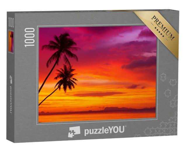 Puzzle de 1000 pièces « Coucher de soleil incandescent sur une plage tropicale »