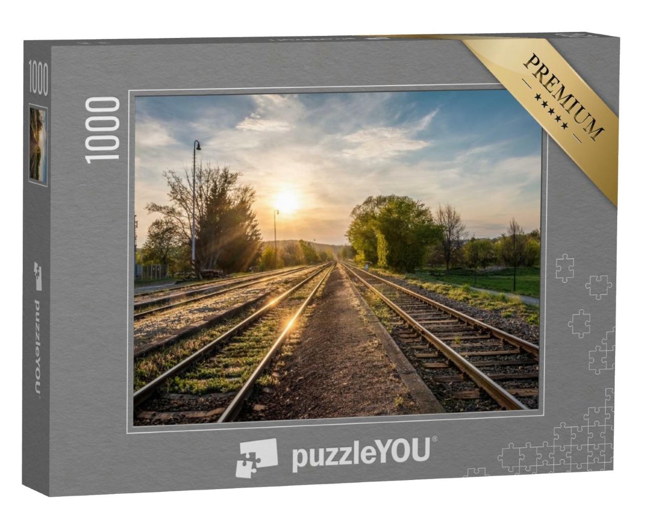 Puzzle de 1000 pièces « Coucher de soleil printanier sur une voie ferrée, République tchèque, Europe »