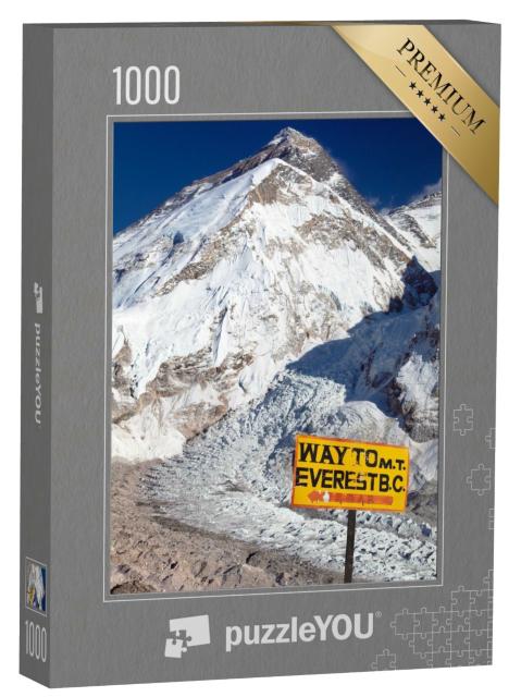 Puzzle de 1000 pièces « Panneau indicateur du mont Everest avec le glacier Khumbu, Himalaya, Népal »