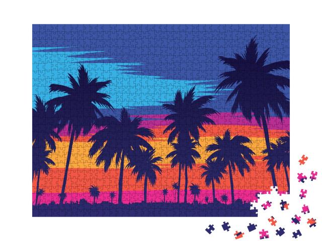 Puzzle de 1000 pièces « Une soirée sur une plage de palmiers »