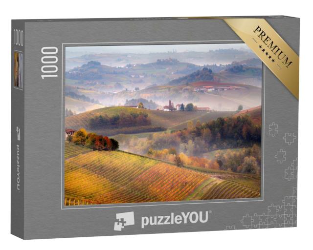 Puzzle de 1000 pièces « Lever de soleil sur le Barolo et brouillard dans la région des Langhe »